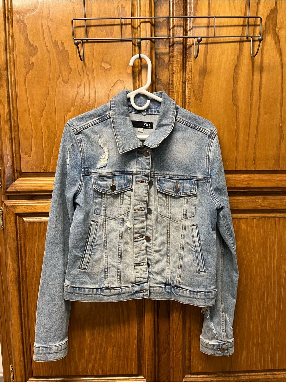 Kut from the Kloth Faded Light Blue Distressed Denim Jacket